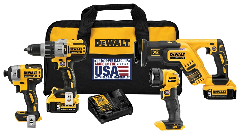 DeWALT DCK494P2 Combination Kit, Battery Included, 20 V, 4-Tool, Lithium-Ion Battery