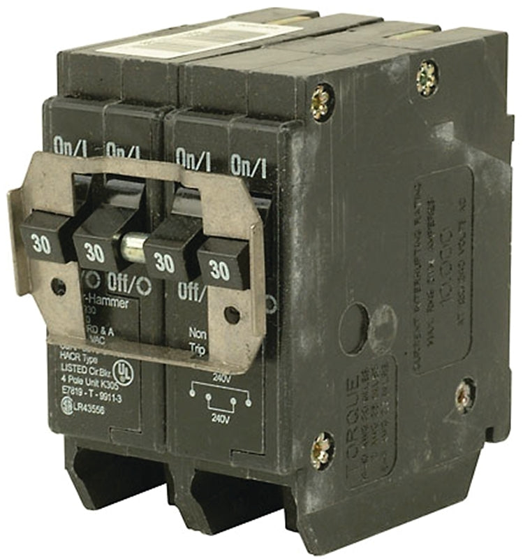 Cutler-Hammer BQ230230 Circuit Breaker with Rejection Tab, Quad, Type BQ, 30 A, 4 -Pole, 120/240 V, Plug Mounting