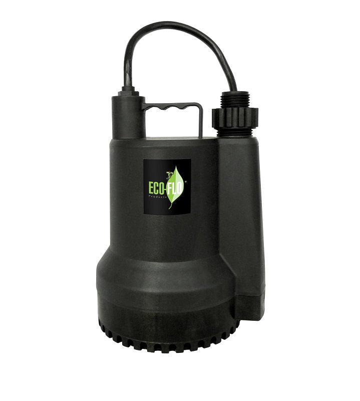 Eco-Flo SUP54 Submersible Utility Pump, 115 V, 1/6 hp, 20 ft Max Head, 1680 gph, Thermoplastic