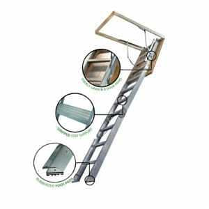 Marwin TITAN T100ESFT Attic Stair, 8 ft 9 in H Ceiling, 375 lb Duty Rating, Aluminum