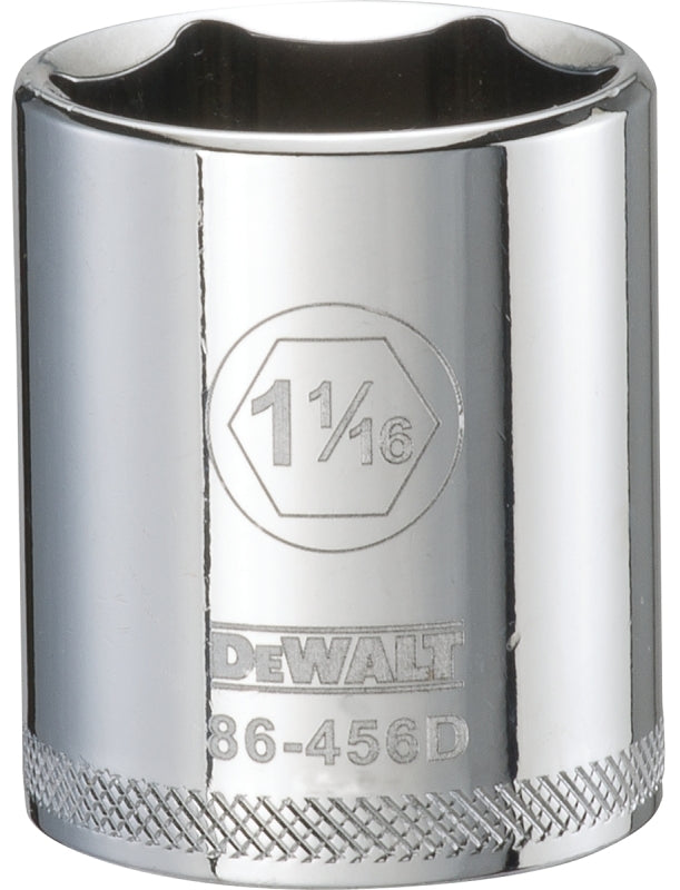DeWALT DWMT86456OSP Drive Socket, 1-1/16 in Socket, 1/2 in Drive, 6-Point, Steel, Polished Chrome Vanadium