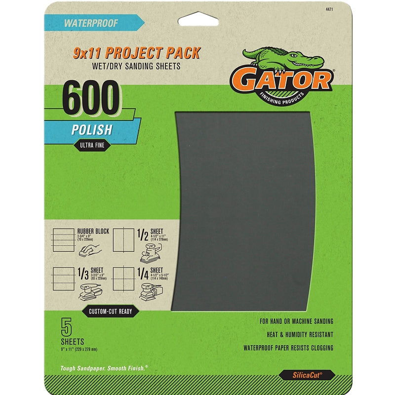 Gator 4471 Sanding Sheet, 9 in L, 11 in W, 600 Grit, Ultra Fine, Silicone Carbide Abrasive