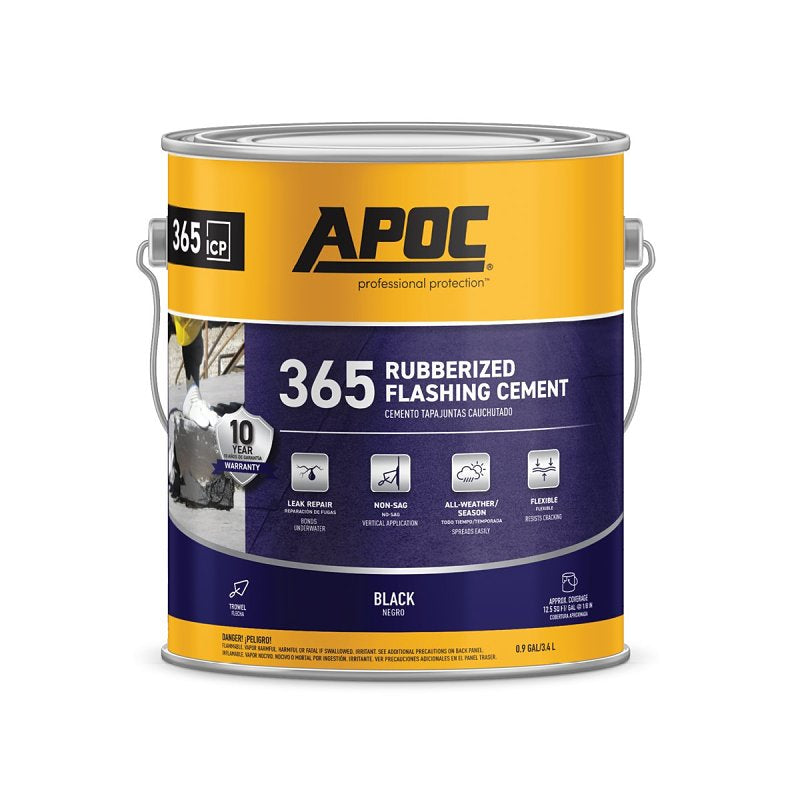 APOC AP-365 Series AP-3651 Rubberized Flashing Cement, Black, Liquid, 1 gal, Pail