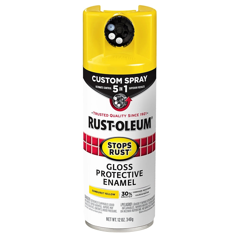 Rust-Oleum 376898 5-In-1 Enamel Paint, Gloss, Sunburst Yellow, 12 oz, Aerosol Can