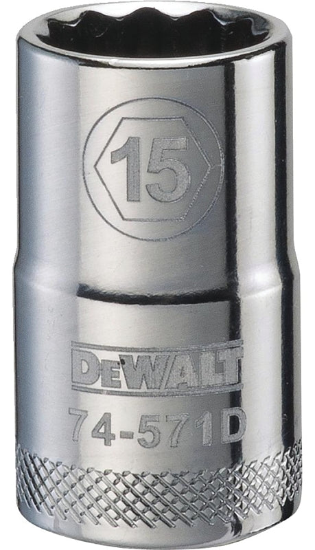 DeWALT DWMT74571OSP Drive Socket, 15 mm Socket, 1/2 in Drive, 12-Point, Vanadium Steel, Polished Chrome