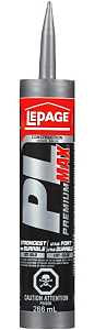 LePage PL PREMIUM MAX 2292242 Construction Adhesive, Gray, 266 mL Plastic Cartridge