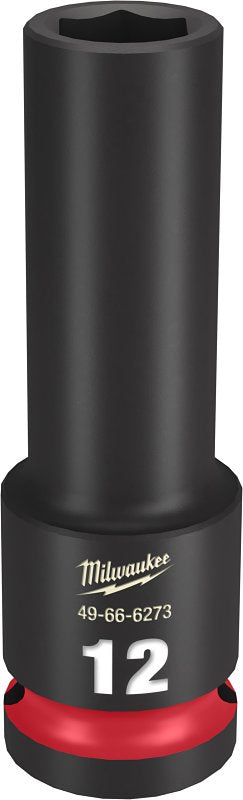 Milwaukee SHOCKWAVE Impact Duty Series 49-66-6273 Deep Impact Socket, 12 mm Socket, 1/2 in Drive, Square Drive, 6-Point