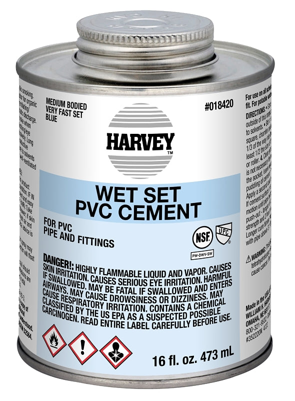 Harvey 18420-12 Solvent Cement, 16 oz Can, Liquid, Blue