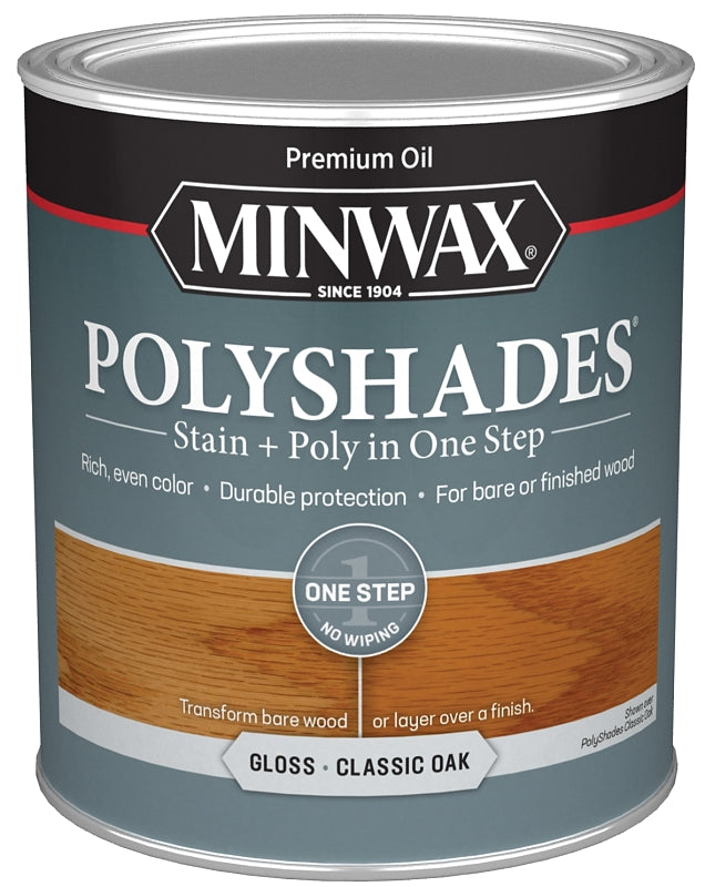 Minwax 61470444 Waterbased Polyurethane Stain, Gloss, Liquid, Classic Oak, 1 qt, Can