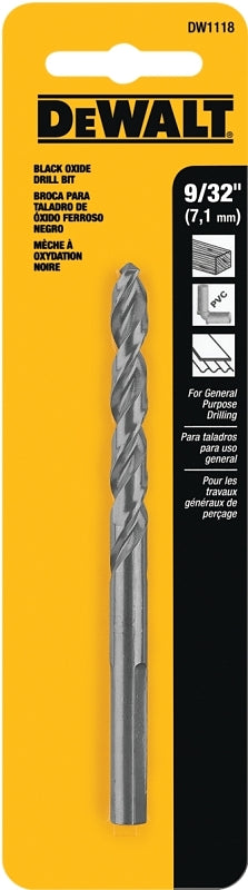 DeWALT DW1118 Jobber Drill Bit, 9/32 in Dia, 4-1/4 in OAL, Parabolic Flute, 9/32 in Dia Shank, Round Shank