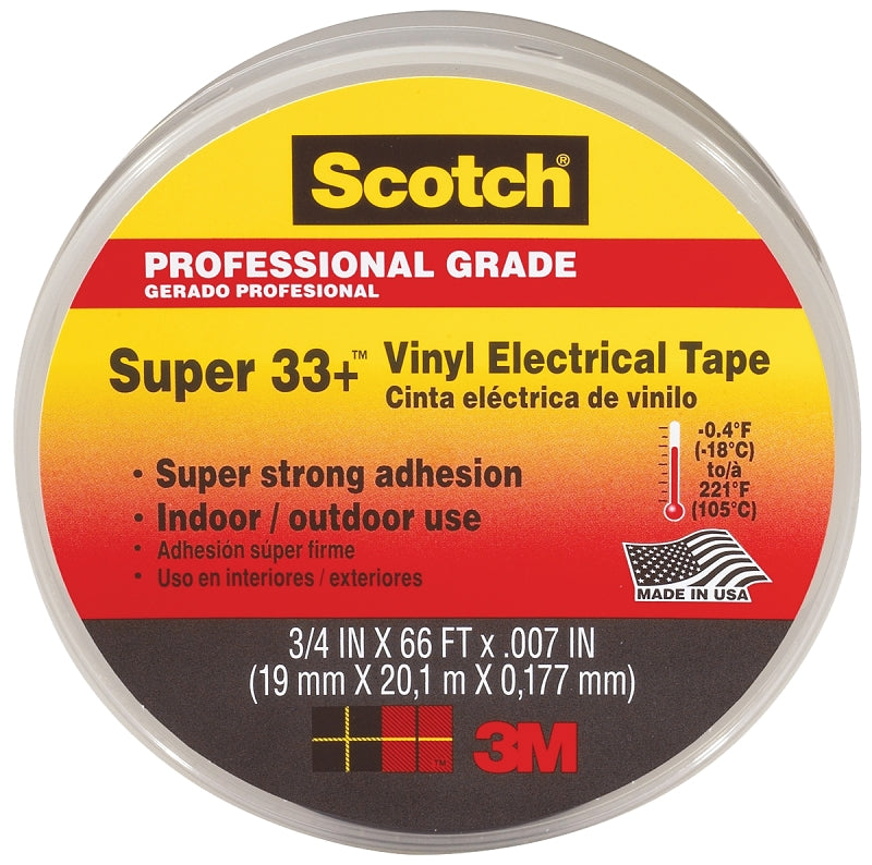 Scotch 06132 Electrical Tape, 66 ft L, 3/4 in W, PVC Backing, Black