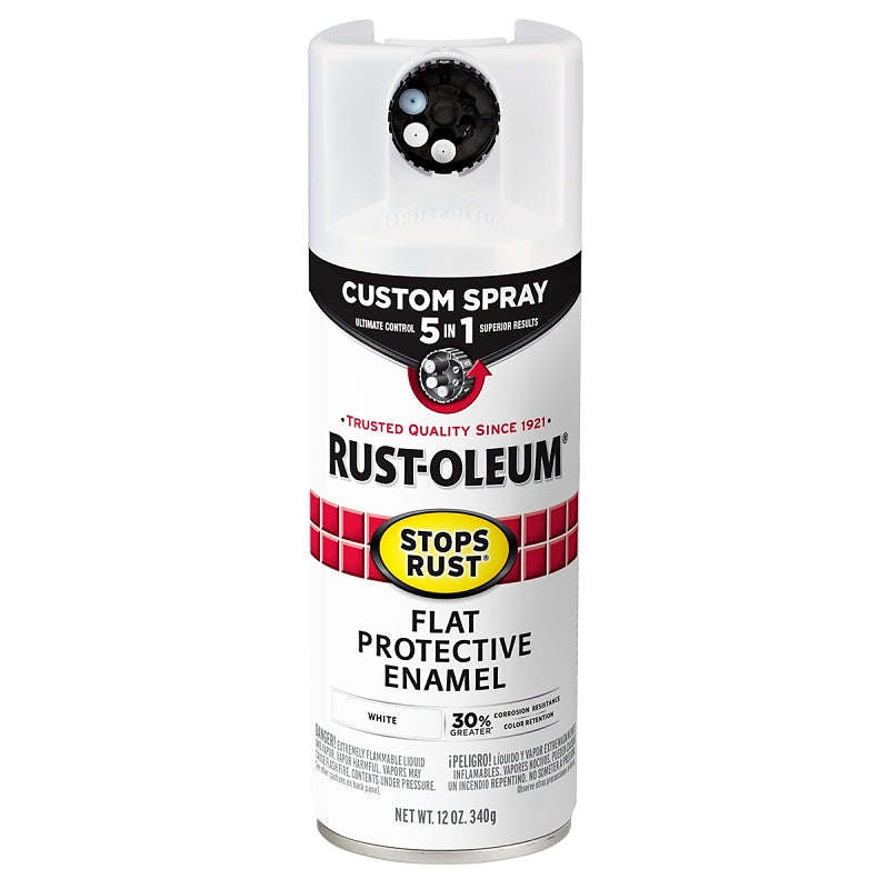 Rust-Oleum 376856 5-In-1 Enamel Paint, Flat, White, 12 oz, Aerosol Can