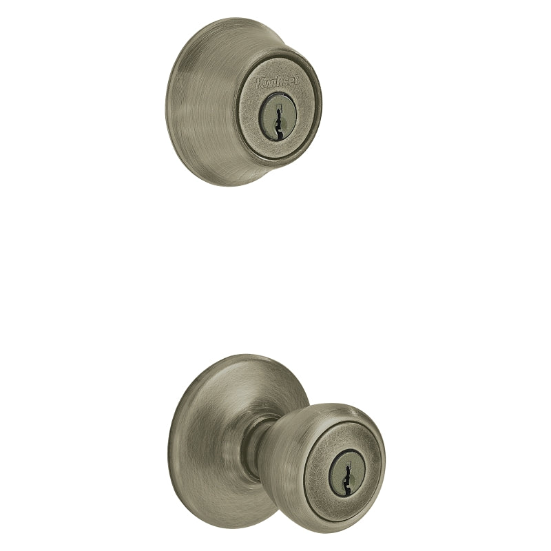 Kwikset 690T 5CP6ALRCSK6 Combination Lockset, Knob Handle, Tylo Design, Antique Brass, 3 Grade