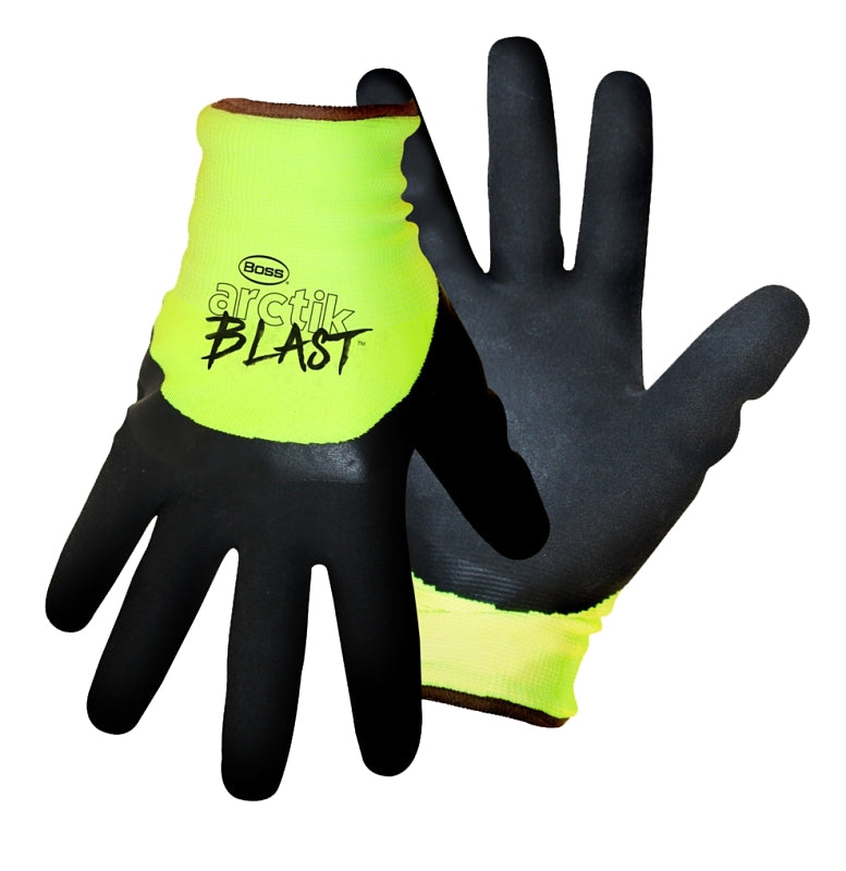 Boss ARCTIK BLAST 7845L Gloves, Men's, L, Knit Wrist Cuff, Latex Coating, Nylon Glove, Black/Green