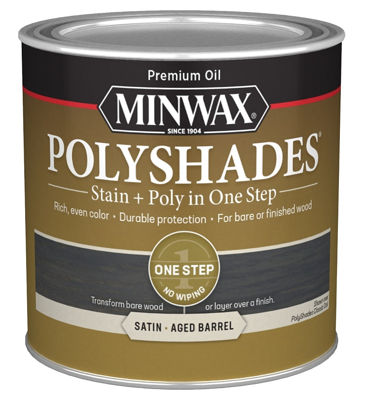 Minwax PolyShades 213994444 Interior Wood Stain, Satin, Aged Barrel, Liquid, 0.5 pt