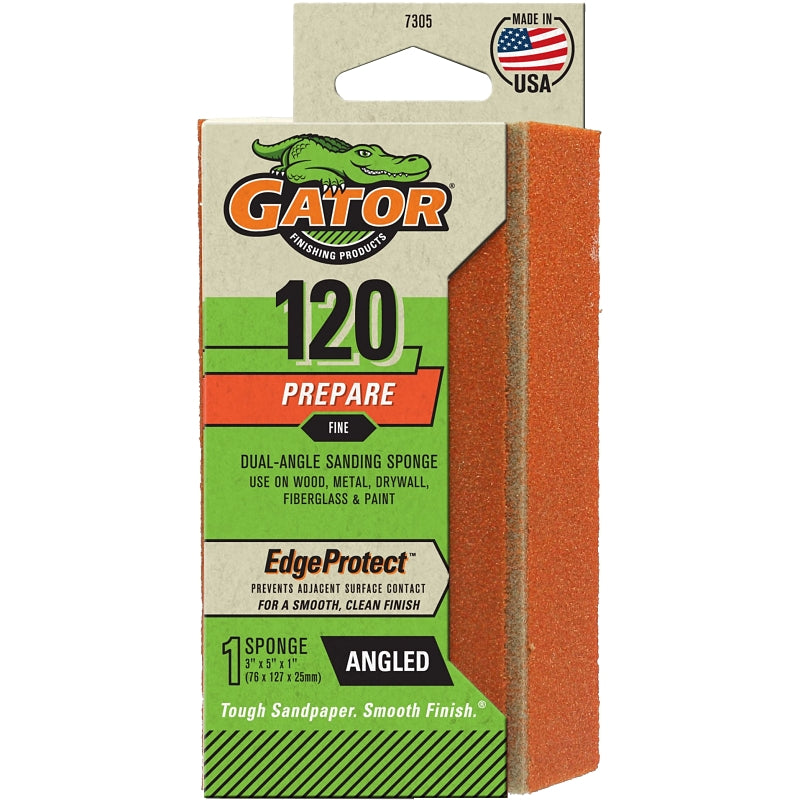 Gator 7305 Sanding Sponge, 5 in L, 3 in W, 120 Grit, Fine, Aluminum Oxide Abrasive