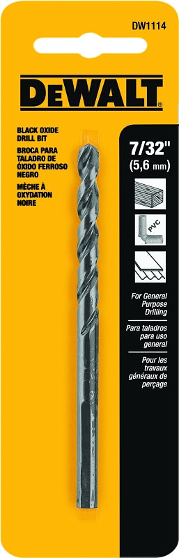 DeWALT DW1114 Jobber Drill Bit, 7/32 in Dia, 3-3/4 in OAL, Parabolic Flute, 7/32 in Dia Shank, Round Shank