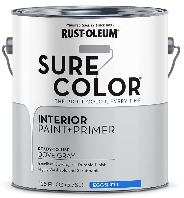 Rust-Oleum Sure Color 380223 Interior Wall Paint, Eggshell, Dove Gray, 1 gal, Can, 400 sq-ft Coverage Area