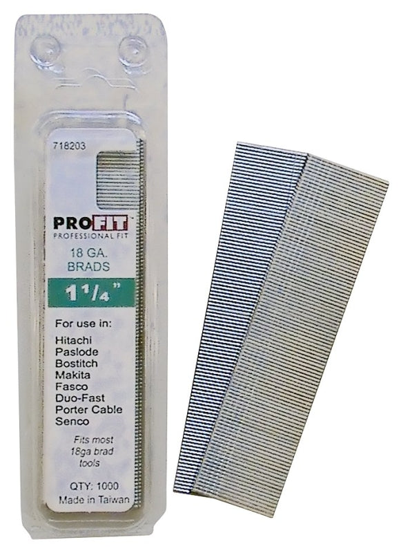 ProFIT 0718203 Finish Nail, 1-1/4 in L, 18 Gauge, Steel, Electro-Galvanized, Brad Head, Smooth Shank