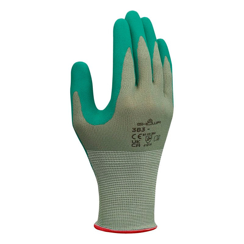 Showa 383-L/08 Coated Gloves, L, 240 mm L, Nitrile Coating, Polyester, Green