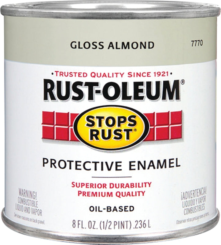 Rust-Oleum Stops Rust 7770730 Enamel Paint, Oil, Gloss, Almond, 0.5 pt, Can, 50 to 90 sq-ft/qt Coverage Area