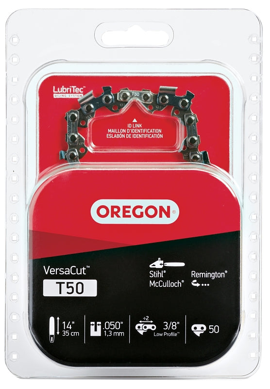 Oregon VersaCut T50 Chainsaw Chain, 14 in L Bar, 0.05 Gauge, 3/8 in TPI/Pitch, 50-Link