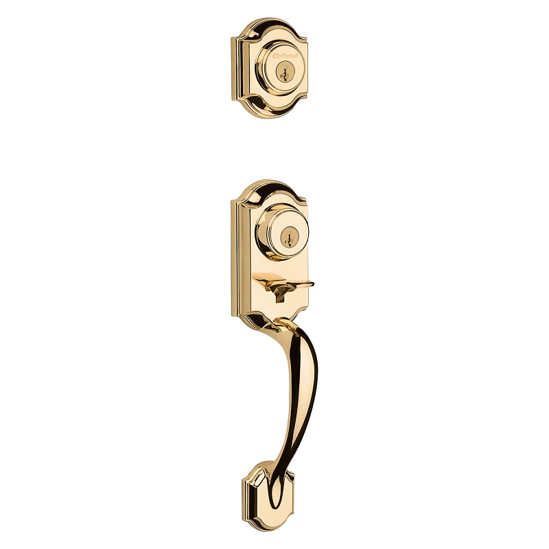 Kwikset 95530-017 Handleset, 2 Grade, Polished Brass, 2-3/8 x 2-3/4 in Backset, KW1 Keyway, 1-3/4 in Thick Door