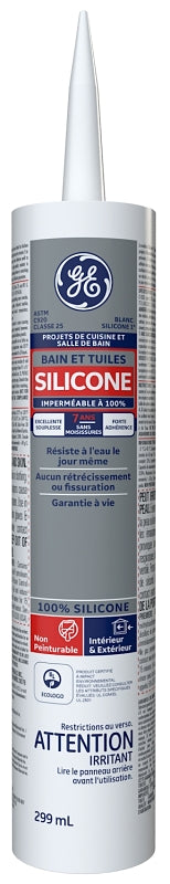 GE Silicone I SE1182 Tub and Tile Sealant, White, 10.1 oz