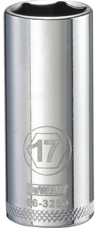 DeWALT DWMT86328OSP Drive Socket, 17 mm Socket, 3/8 in Drive, 6-Point, Vanadium Steel, Polished Chrome