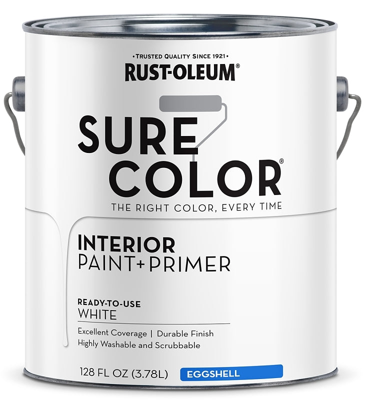 Rust-Oleum Sure Color 380217 Interior Wall Paint, Eggshell, White, 1 gal, Can, 400 sq-ft Coverage Area