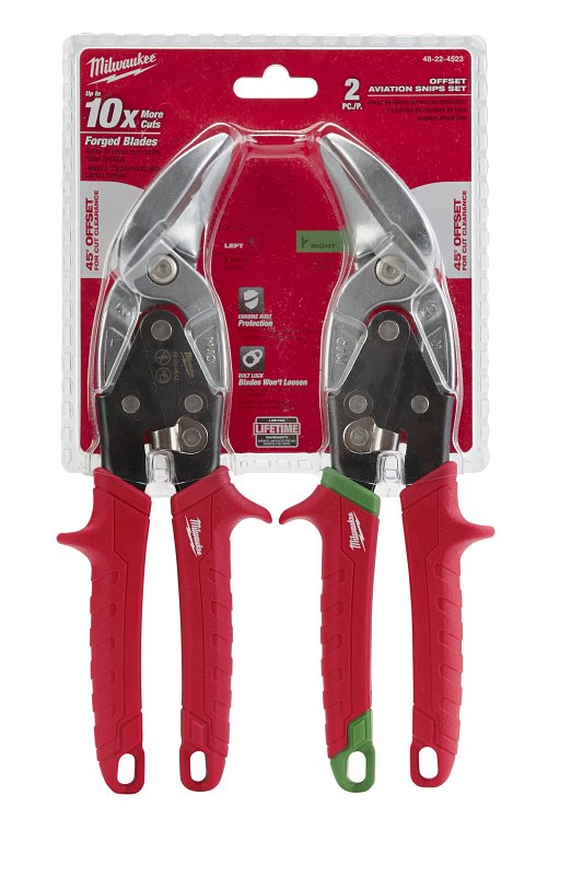 Milwaukee 48-22-4523 Aviation Snip Set, 10 in OAL, 5 in L Cut, Left, Right Cut, Steel Blade, Ergonomic Handle