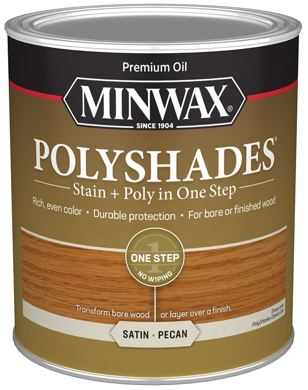 Minwax 61320444 Waterbased Polyurethane Stain, Satin, Liquid, Pecan, 1 qt, Can