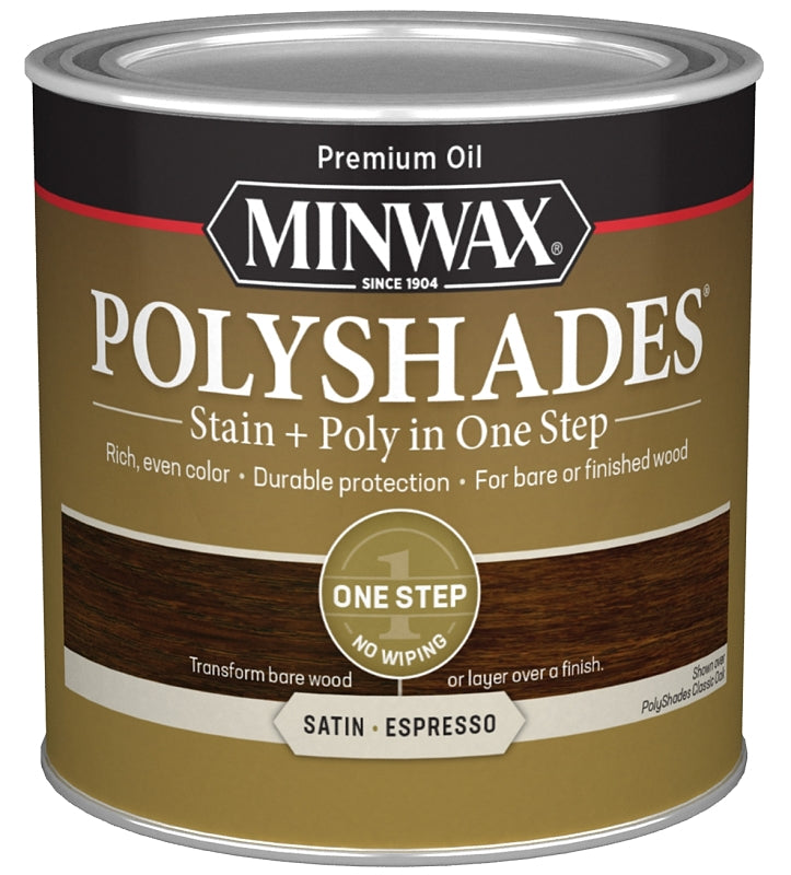 Minwax PolyShades 213974444 Waterbased Polyurethane Stain, Satin, Liquid, Espresso, 0.5 pt