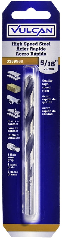 Vulcan Jobber Drill Bit, 5/16 in Dia, 4-1/2 in OAL, 3-Flat Shank