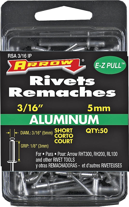 Arrow RSA3/16IP Pop Rivet, Short, 1/8 in L, Aluminum, 50/PK