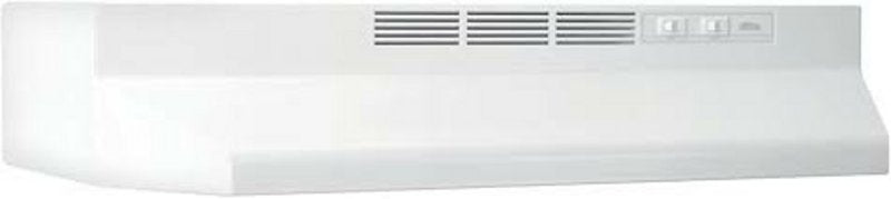 Broan 41000 Series 413001 Range Hood, 2 Fan, Ductless Vent, 30 in W, 17-1/2 in D, 6 in H, White