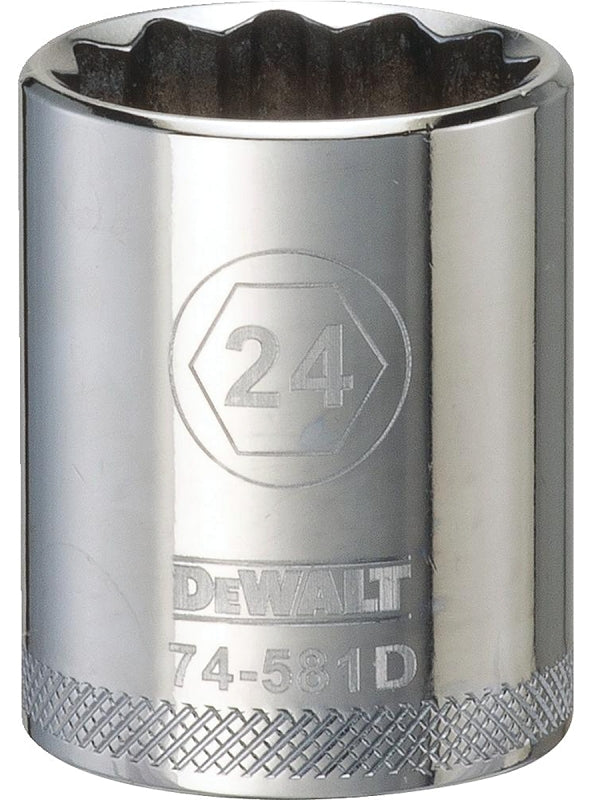 DeWALT DWMT74581OSP Drive Socket, 24 mm Socket, 1/2 in Drive, 12-Point, Steel, Polished Chrome Vanadium