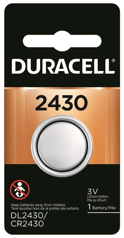 Duracell DL2430BPK Battery, 3 V Battery, 270 mAh, CR2430 Battery, Lithium, Manganese Dioxide