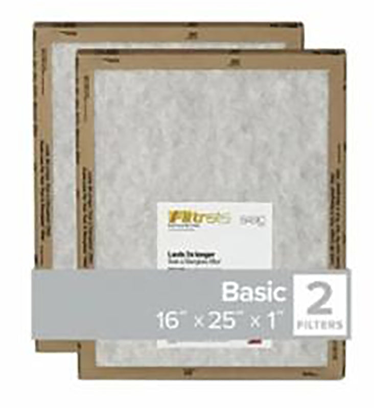 Filtrete FPL01-2PK-24 Air Filter, 25 in L, 16 in W, 2 MERV, For: Air Conditioner, Furnace and HVAC System