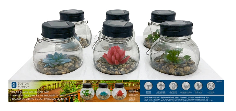 Boston Harbor Jar, Ni-Mh Battery, 1-Lamp, LED Lamp, Glass Stone Succulent Stainless Steel Fixture