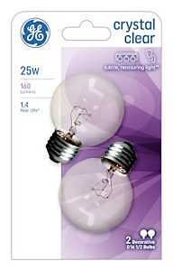 GE 31106 Incandescent Bulb, 25 W, G16.5 Lamp, E26 Medium Lamp Base, 160 Lumens, 2500 K Color Temp