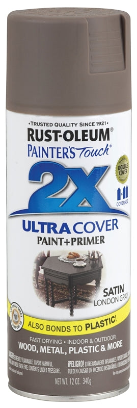 Rust-Oleum Painter's Touch 2X Ultra Cover 346953 Spray Paint, Satin, London Gray, 12 oz, Aerosol Can