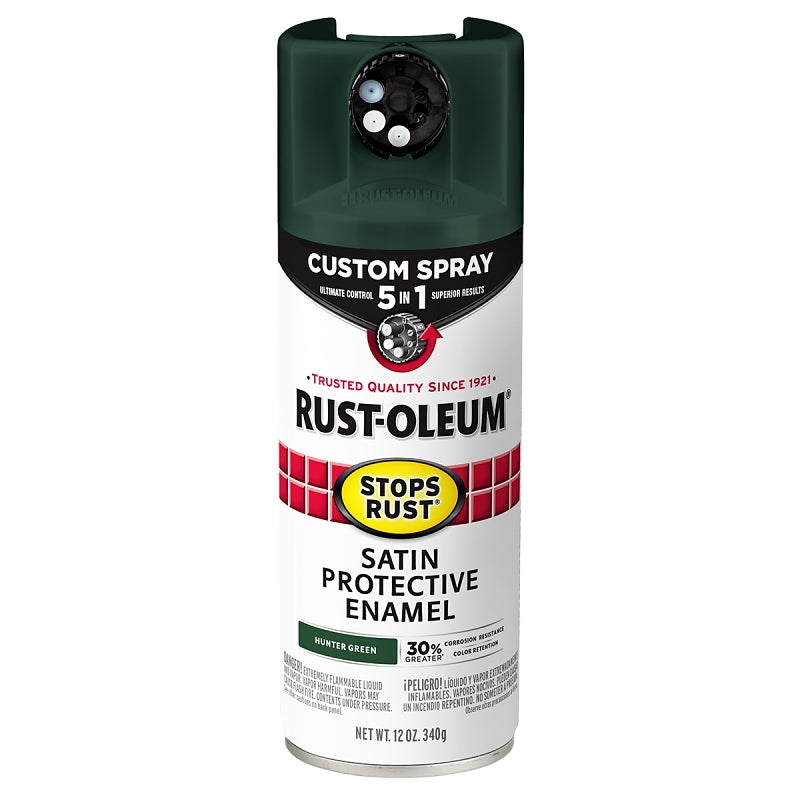 Rust-Oleum 376874 5-In-1 Enamel Paint, Satin, Hunter Green, 12 oz, Aerosol Can