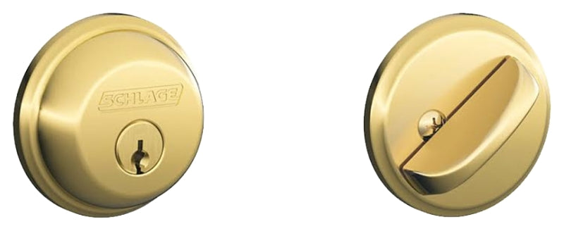 Schlage B60505 Deadbolt, 1 Grade, SC1 Key, Metal, Bright Brass, 2-3/8, 2-3/4 in Backset, C Keyway