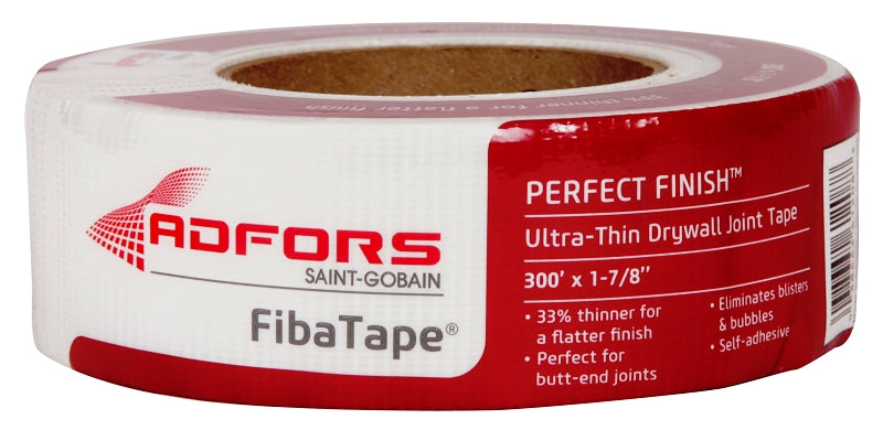 Adfors FibaTape Perfect Finish FDW8654-U Ultra-Thin Drywall Tape, 300 ft L, 1-7/8 in W, White