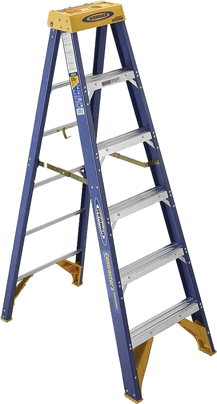 WERNER Old Blue OBCN06 Step Ladder, 10 ft Max Reach H, 5-Step, 375 lb, Type IAA Duty Rating, 3 in D Step, Fiberglass