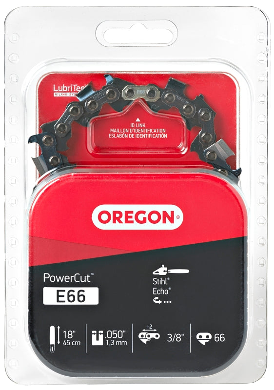 Oregon PowerCut E66 Chainsaw Chain, 18 in L Bar, 0.05 Gauge, 3/8 in TPI/Pitch, 66-Link