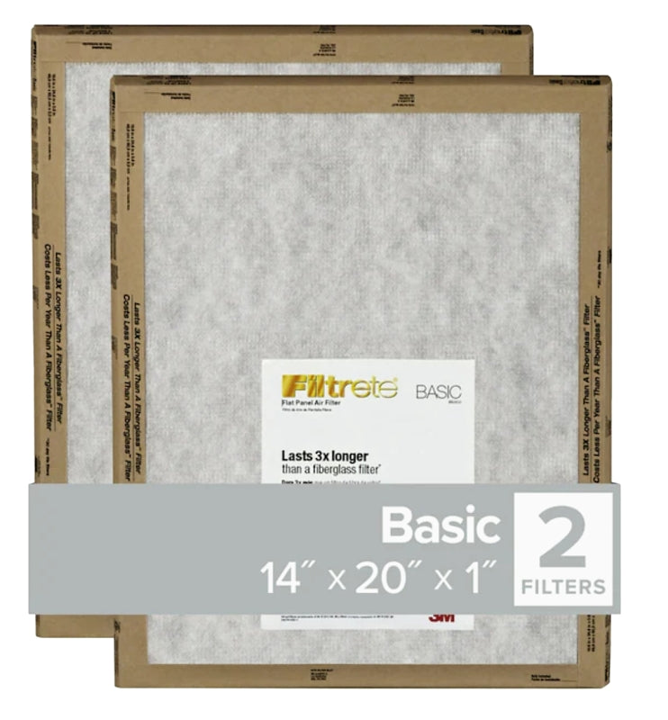 Filtrete FPL05-2PK-24 Air Filter, 20 in L, 14 in W, 2 MERV, For: Air Conditioner, Furnace and HVAC System