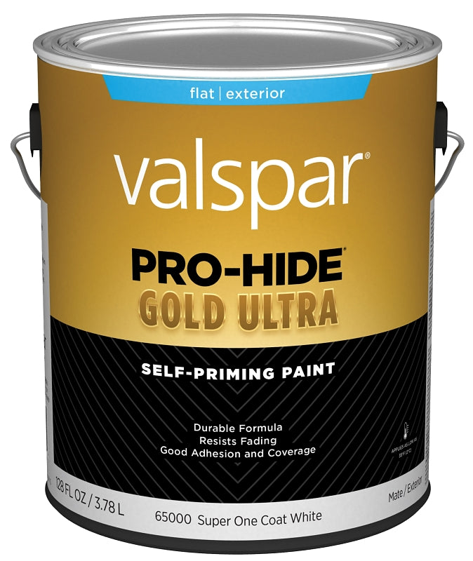 Valspar Pro-Hide Gold Ultra 6500 028.0065000.007 Latex Paint, Acrylic Base, Flat Sheen, Super One Coat White, 1 gal