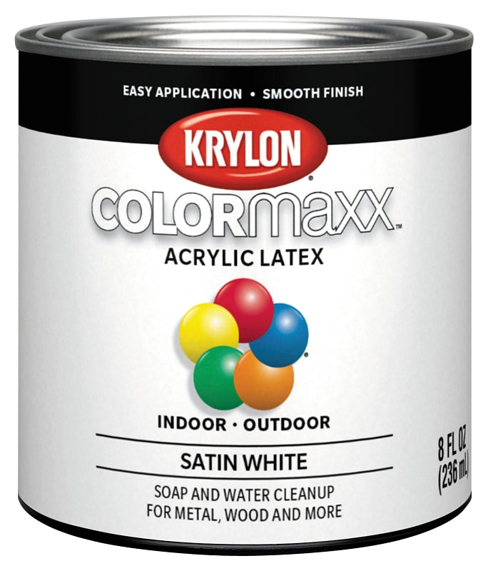 Krylon K05615007 Paint, Satin, White, 8 oz, 25 sq-ft Coverage Area